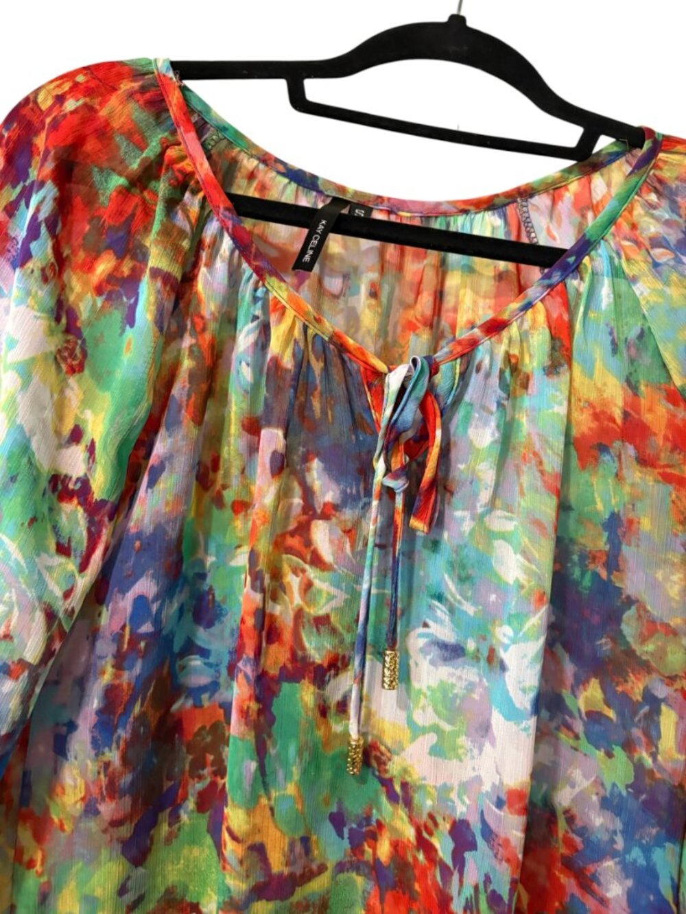 Women’s Multicolor Watercolor Print Peasant Blouse - Picture 5 of 5